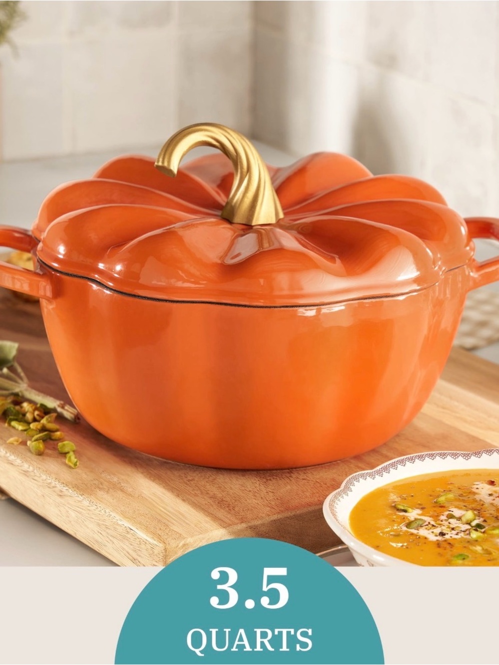 The Pioneer Woman Orange Pumpkin Casserole with Gold Stem